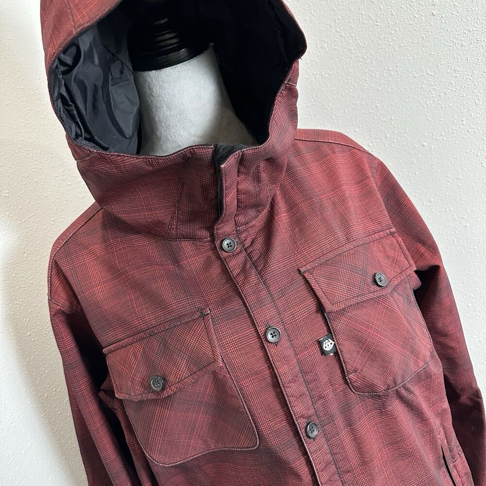 686 Authentic Woodland Insulated Snowboard Jacket Men's S Red Plaid 10K AC Fit